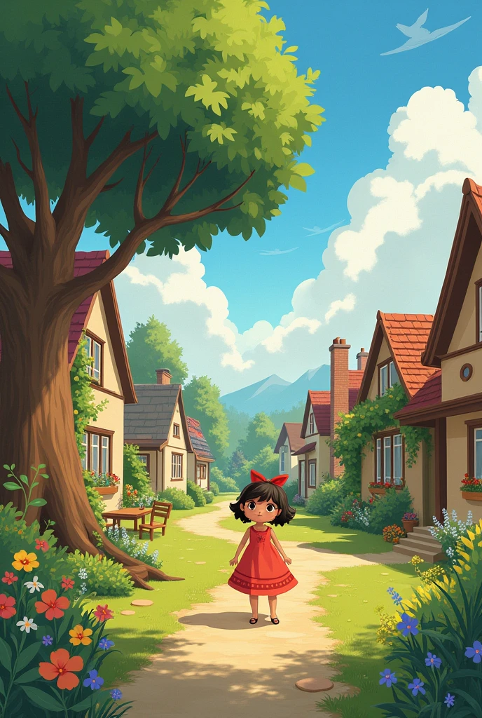 Here’s a prompt for generating an image based on the extended story:

**Prompt:**
"Illustrate a young girl named Lily in a peaceful village setting, performing small acts of kindness: helping her younger brother with his homework at a cozy table, sharing her toys with friends in a sunlit yard, and picking colorful flowers to give to her neighbors. In the background, show the Kindness Tree gradually growing taller and more vibrant with each kind act. Transition the scene to a stormy night, with dark clouds and heavy rain battering the village, causing damage to the homes. Despite the storm, depict Lily looking out anxiously towards the Kindness Tree. In the final scene, show the aftermath of the storm, with the sun breaking through the clouds, revealing the Kindness Tree standing tall, strong, and even more lush and green, symbolizing the resilience and strength that kindness brings to the community."