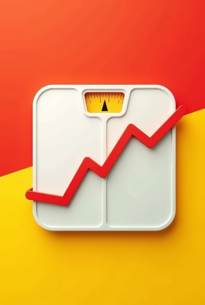 Image of a scale with an ascending line (indicating weight gain) and an alert icon. Use bright colors to attract attention, como vermelho e amarelo.