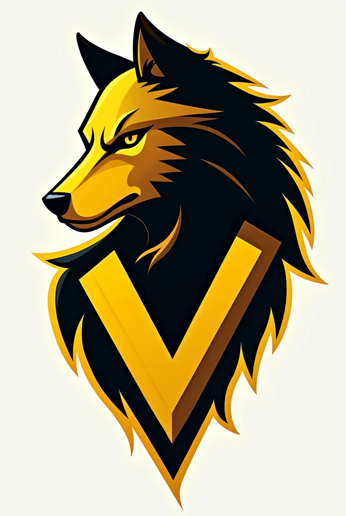 Create a logo that is the outline of a wolf and that the logo is mixed with a v and is in 4k, that the logo is yellow as such and that it is png