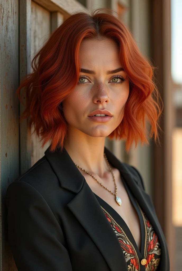 Allison Scagliotti, reddish hair, cowboy shot, bobcut