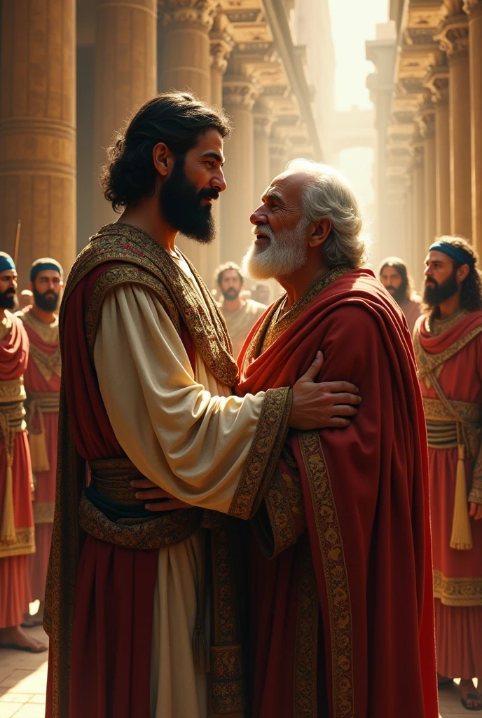 Biblical character Joseph as governor meeting his father Jacob