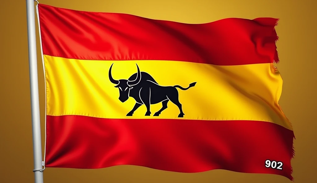 Create a flag for my Inteclasse, with the background of the colors of the Spanish flag and with a bull below the logo of the Spanish flag, written on side 902, no fold in the flag, leave the image smooth and straight