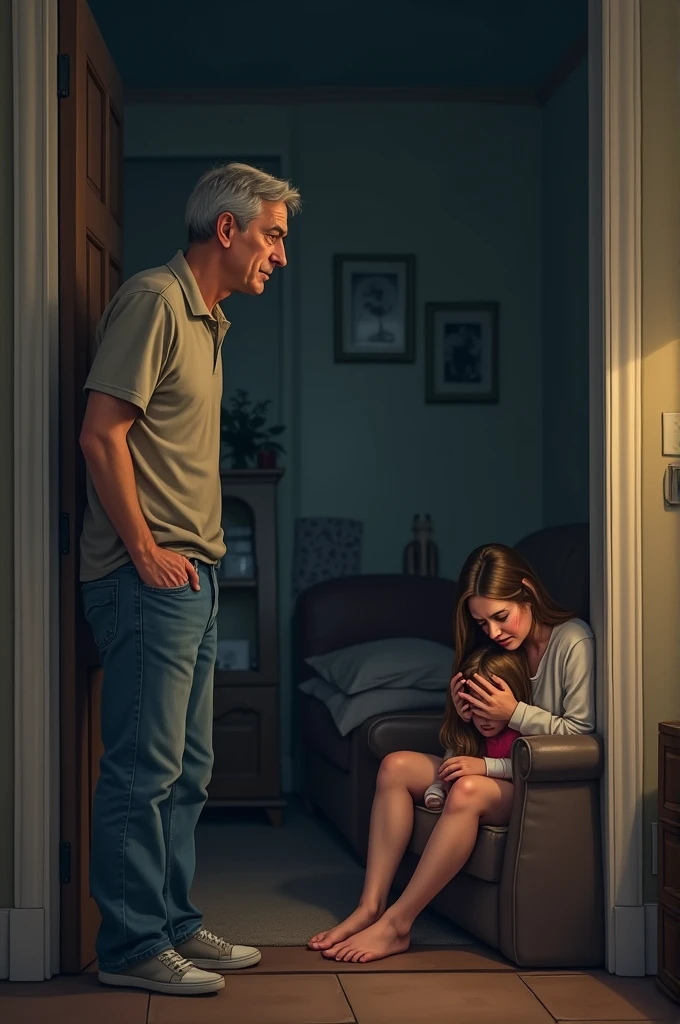 Man finds his wife and a girl crying in the living room of his house