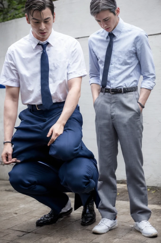 Two handsome boys showing big fat ass , rounded buttock, toned, handsome, thongs, big bags, white socks, buttocks, flowing between their legs , gluteal fold , sexy , nsfw , standing , ass facing viewer , dicktail , 2 male , raise your ass , raise your buttocks , standing side by side , smirk , face details , 16k resolution , ultra-high clarity , hyperrealism, uhd , looking at viewer , ultra hd picture , ultra high resolution , 8k smooth , ultra-high definition , perfect model face , big fat butt , lift ass , gluteal fold , office , only male , only men , buttocks lift