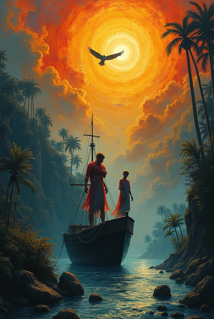 We were the chosen ones of the sun And we didn't realize We were the chosen ones of the highest star And we didn't know how to respond to his gift Anguish of impotence The water loved us The earth loved us The jungles were ours Ecstasy was our own space Your gaze was the universe face to face Your beauty was the sound of dawn Spring loved by the trees Now we are a contagious sadness A death before time The soul that doesn't know where it is Winter in the bones without a lightning bolt And all this because you didn't know what eternity is Nor did you understand the soul of my soul in its ship of darkness On its throne of an eagle wounded by infinity I want you to make a graffiti style image about this poem.