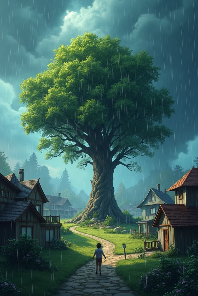 One day, a big storm hit the village, and many homes were damaged. Lily was worried about the Kindness Tree. But when the storm passed, she saw that the tree was still standing tall, stronger