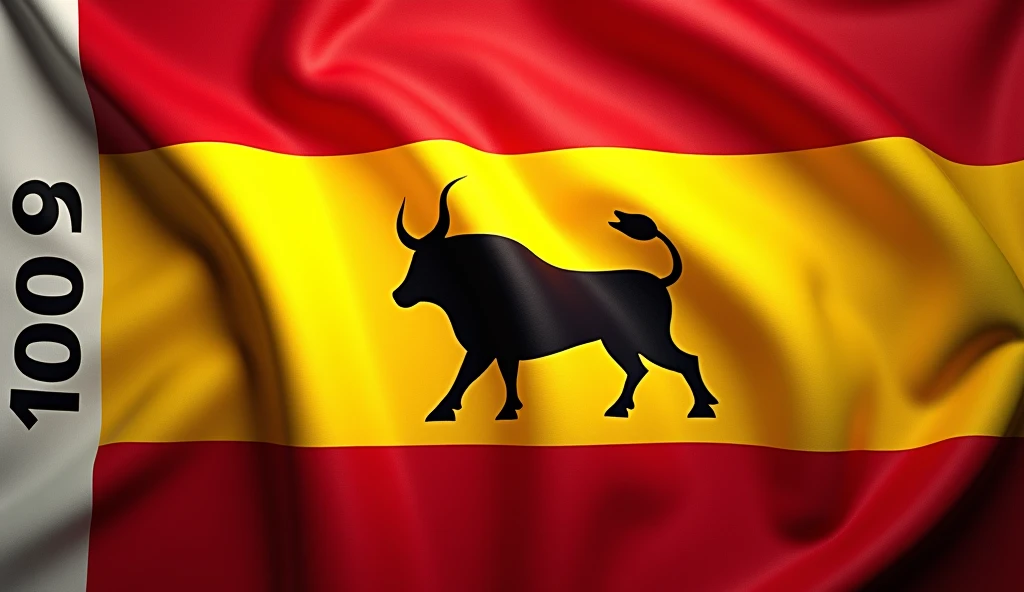 Create a flag for my Inteclasse, with the background of the colors of the Spanish flag and with a bull below the logo of the Spanish flag, written on side 902, no fold in the flag, leave the image smooth and straight