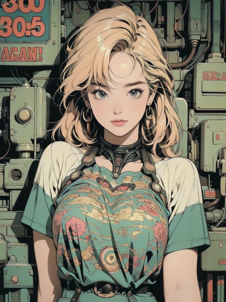 (((masterpiece, Highest quality)))、(((32K Wallpapers)))、The most detailed machine、((Outdated machinery and a woman)))、The most detailed background、(((Flat Chest)))、(((Surrounded by many complex, sophisticated, Outdated machinery)))、Upper Body、 (One person:1.2), ((Overall colorfully))、A perfect Outdated machinery、(((Perfect Face)))、(((The most complete Outdated machinery)))、Detailed Hair、Short sleeve white T-shirt、Colorful hair color、(((HAPPY BIRTHDAY))), (((Lots of cables)))