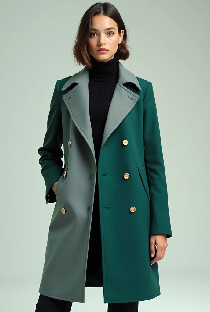 creates a coat model for a high school student promotion called Invictus with the colors Aqua green, gray, black and white 