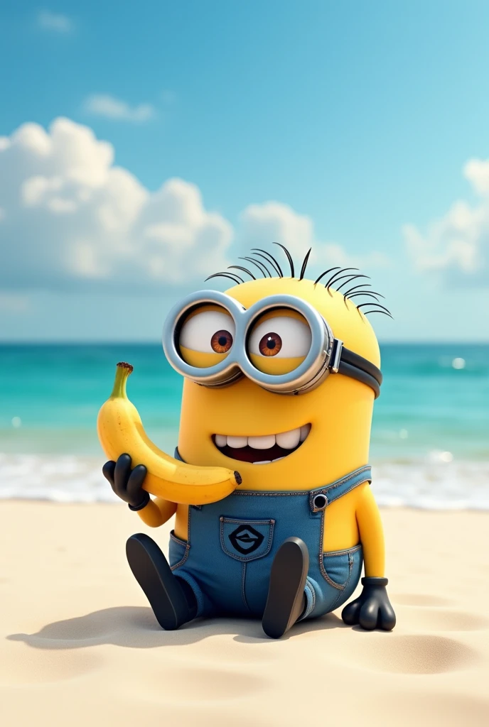 Minion eating banana on the beach