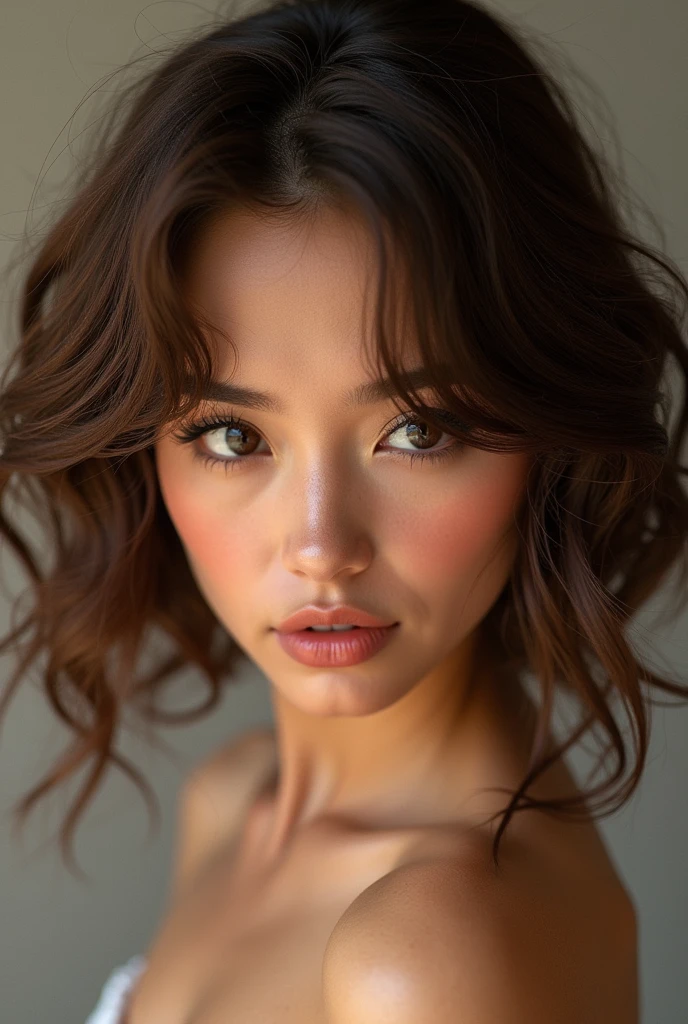 Ado, , brown hair, textured hair, blowout taper, beautiful detailed eyes, beautiful detailed lips, extremely detailed eyes and face, long eyelashes, portrait, realistic, photorealistic, photo-realistic:1.37, best quality, 4k, 8k, highres, masterpiece:1.2, ultra-detailed, realistic lighting, studio lighting, professional, vivid colors, warm color tones, natural lighting