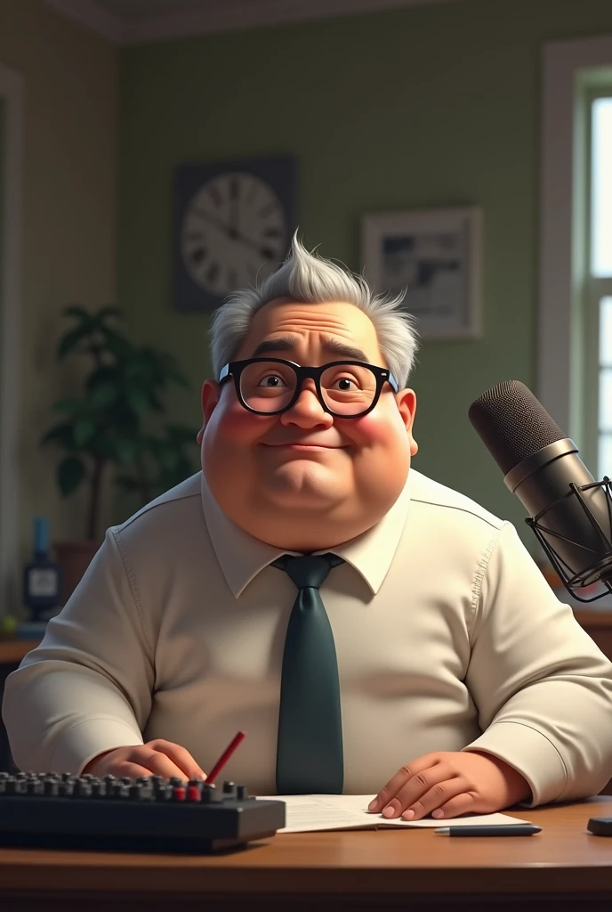 CHUBBY BROWN MAN WITH GLASSES RECORDING AN IMPORTANT AUDIO
