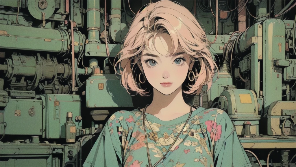 (((masterpiece, Highest quality)))、(((32K Wallpapers)))、The most detailed machine、((Outdated machinery and a woman)))、The most detailed background、(((Flat Chest)))、(((Surrounded by many complex, sophisticated, Outdated machinery)))、Upper Body、 (One person:1.2), ((Overall colorfully))、A perfect Outdated machinery、(((Perfect Face)))、(((The most complete Outdated machinery)))、Detailed Hair、Short sleeve white T-shirt、Colorful hair color、(((HAPPY BIRTHDAY))), (((Lots of cables)))