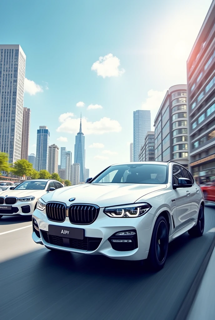 image to decorate a wall driving school, Latest model cars and motorcycles in white, in the city with good lighting, 