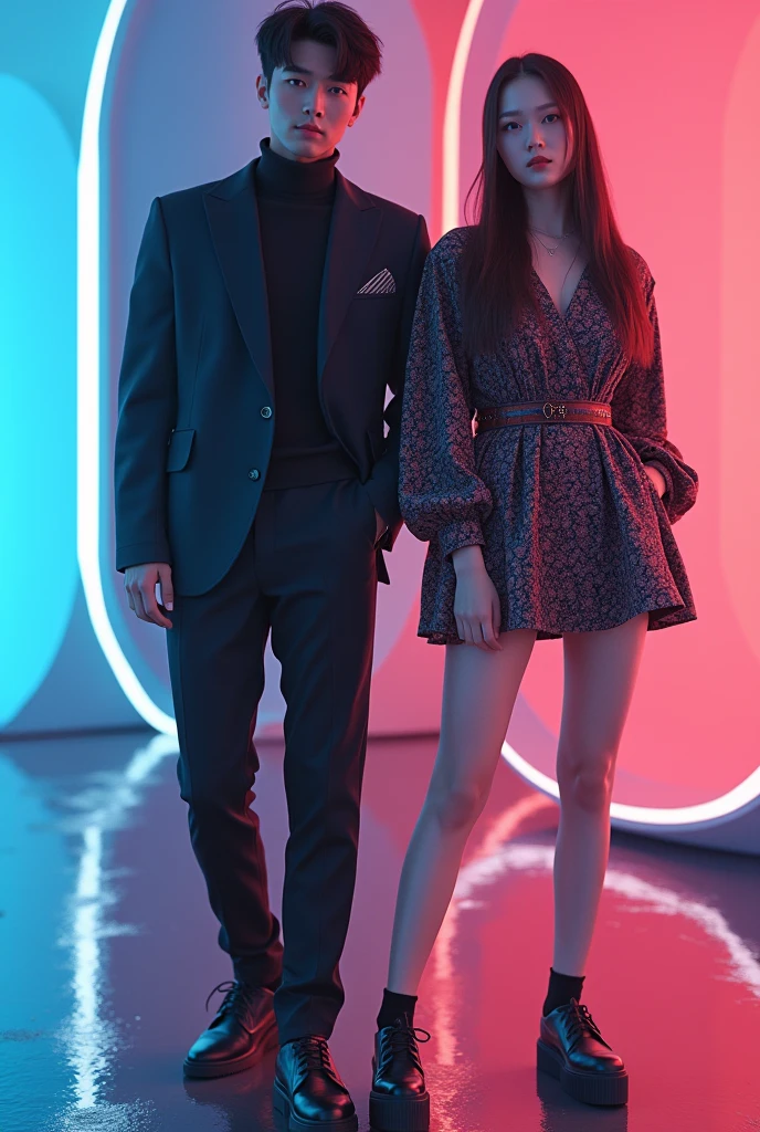 generates an image of Christian yu and Giselle from aespa