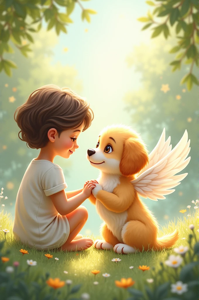 Drawings of a angel dog with his owner