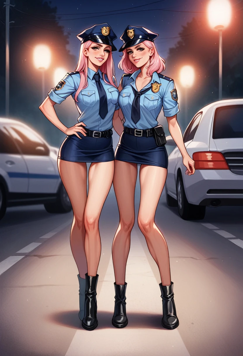 NSFW,((Perfect human body)),Two Girls, Red eyes, Wavy silver hair, Pointed Ears, vampire, Drooping eyes,Police uniform,Anxious expression,Police hat,skirt,Mobile Task Force Heavy Equipment,Big Breasts,Hair Flowers,Urban area,whole body,Character portrait,捲れ上がるskirt,Striped panties,bulge in the crotch,skirtの短いメイド服,Possession of a gun,Main Street,futanari,Micro Panties,Browsing Caution,Pussy juice,erection,Pussy juice,Creampie,penis,penis in pussy,Sex,Lovers,Red Hair,Formal hairstyle,Suspicious Smile