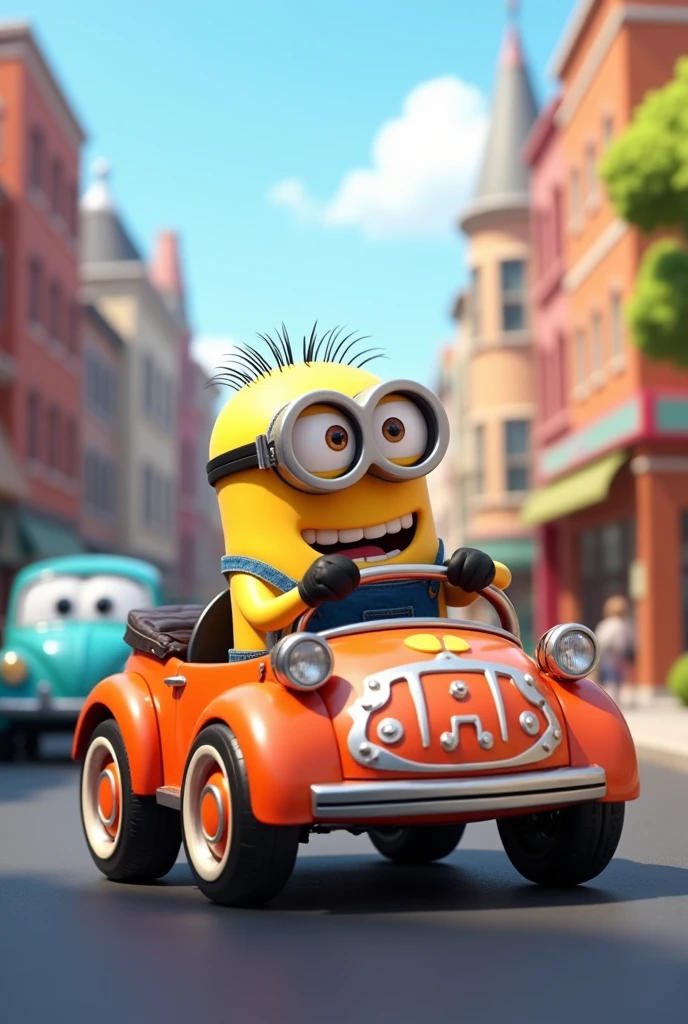Minion driving a car