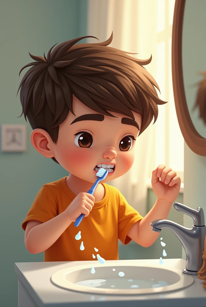 A child brushing his teeth