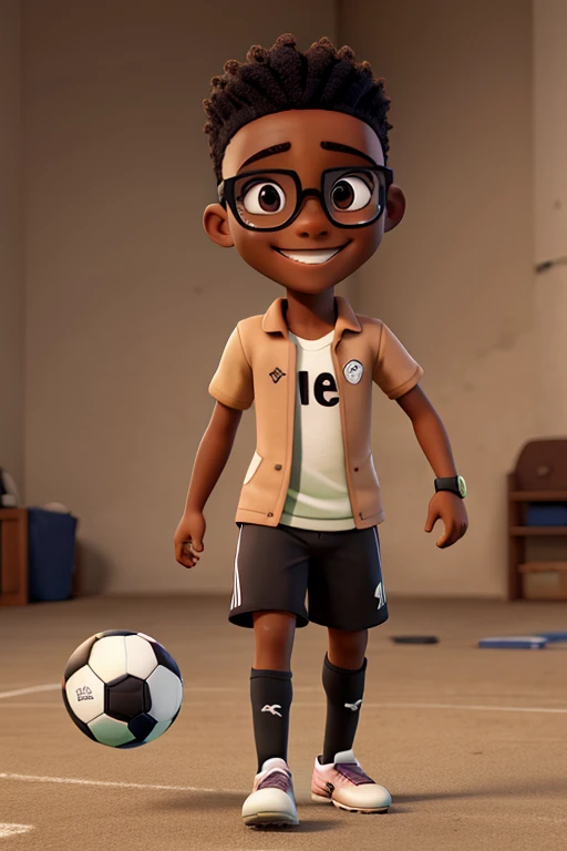 black soccer player wearing glasses brown eyes dazzling smile