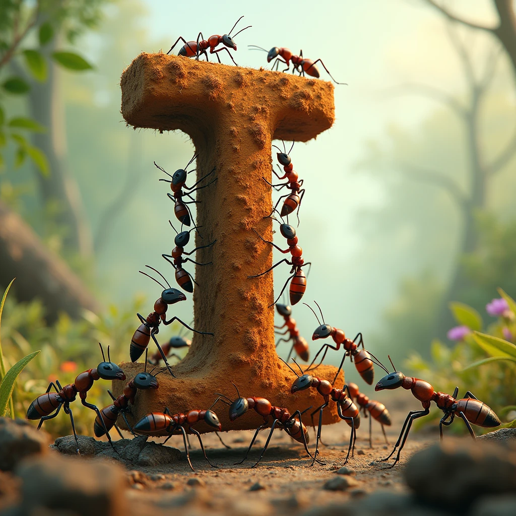 ants carrying a big letter i


