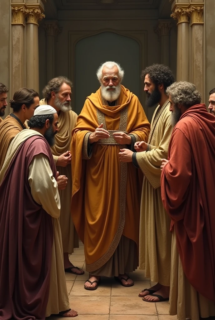 Biblical character Joseph as a governor, already very old, with his brothers and his father.
