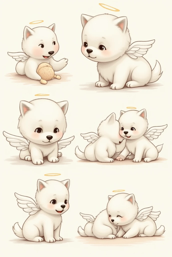 Drawings of a little angel dog with his owner in pencil
