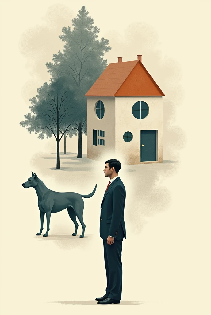 drawing within the law figure background of the gestalt of a house and a tree and a dog