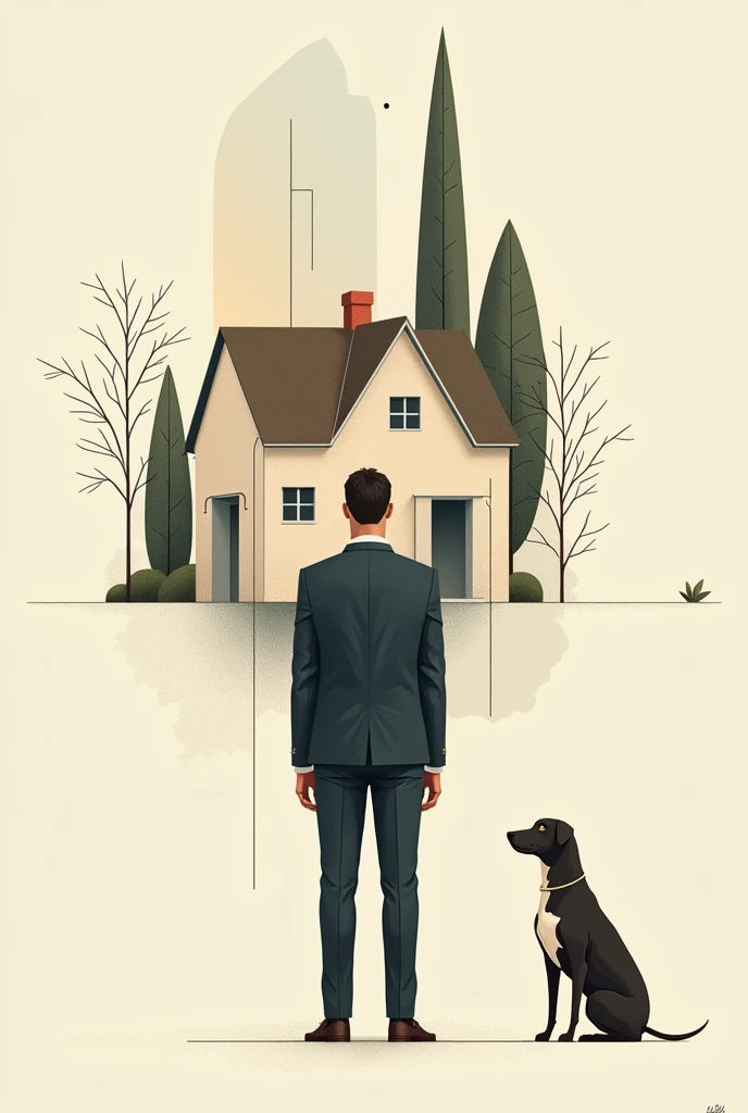 drawing within the law figure background of the gestalt of a house and a tree and a dog