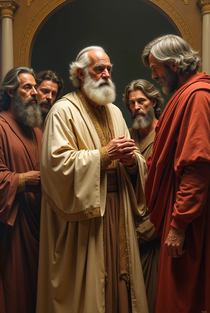 Biblical character Joseph as a governor, already very old, with his brothers and his father.