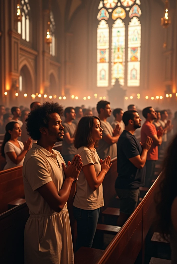 Many people in a church praying