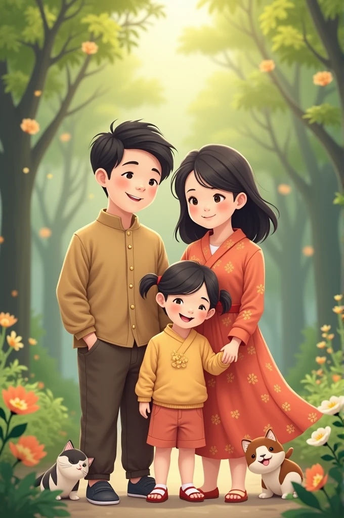 Asian family parents and two children