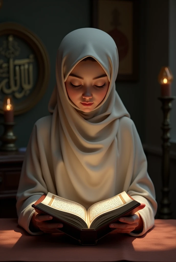 একটি মহিলা কোরআন শরীফ পড়ছে