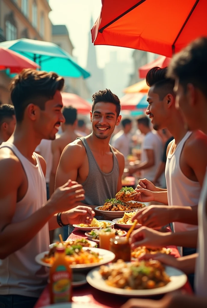 Philippines handsome male friends foodtrip, people feast