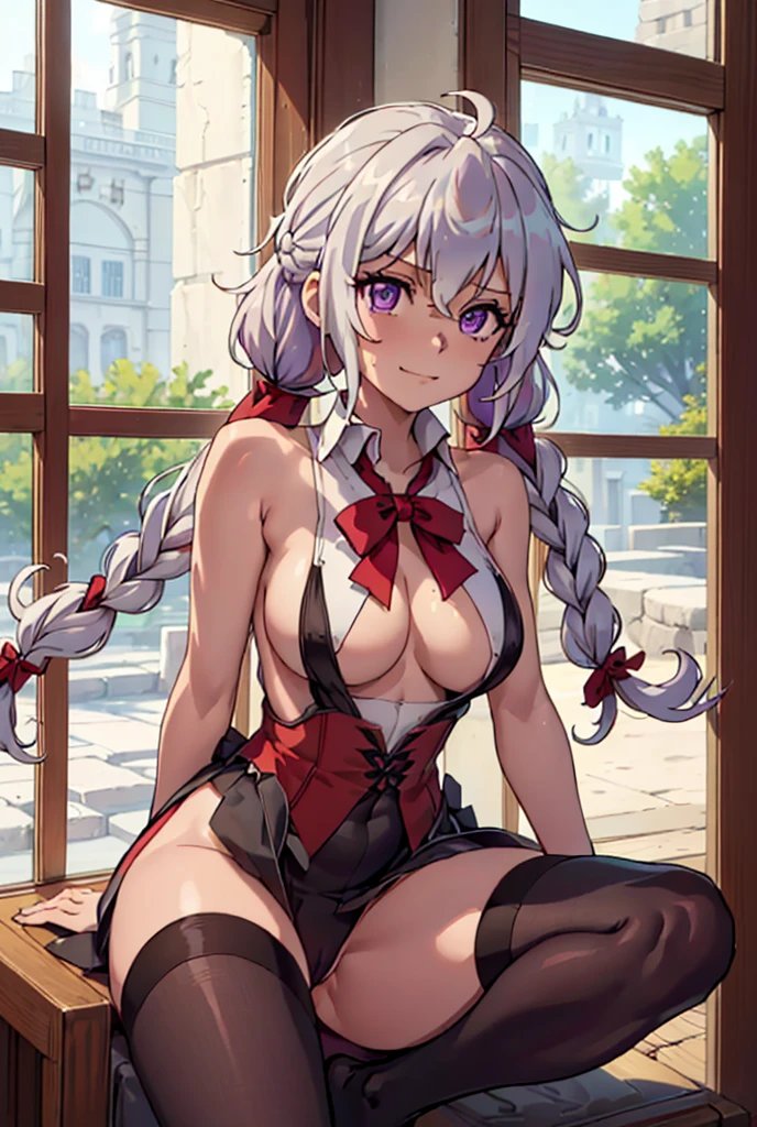 ((masterpiece)), ((Best quality)), (high resolution), (illustration), (an extremely delicate and beautiful), (ultra detailed beautiful face and eyes), nsfw, 1girl, leaning forward, YukineChris, long hair, purple eyes, twintails, low twintails, ahoge, large breasts, fishnet pantyhose, red a bow tie, volumetric lightning, detailed skin texture, detailed, volumetric shadow, anime screencap,Highest quality, Sorceress, ancient babylonian nobility, ((tan skin:1.2)), (brown skin color),Long hair, twin braids, hair ornament, wine colored hair, smile, Below average size breasts, bare shoulders, (underboob:0 Raise your legs vertically、Ready your gun?、腕を前方に伸ばして谷間強調
M字Leg spread、between legs、Groin、Tentacles entangled、Leg spread、Spread your legs、Ecstatic expression 8K, masterpiece, Best_quality, high_resolution, ultra_details, detailed, 1girl, 独奏, looking_at_viewer, upper_body, indoors, braid, blurry, bangs, white_hair, blurry_background, collared_shirt, church, hair_ribbon, hair_between_eyes, sidelocks, depth_of_field, light_particles, window, french_braid, Alphonse Mucha Style, sharp focus, perfect hands, perfect face, perfect eyes, perfect light, dynamic light, natural light, Masterpiece, Best quality, red dress、Yukine Chris、Symphogear
