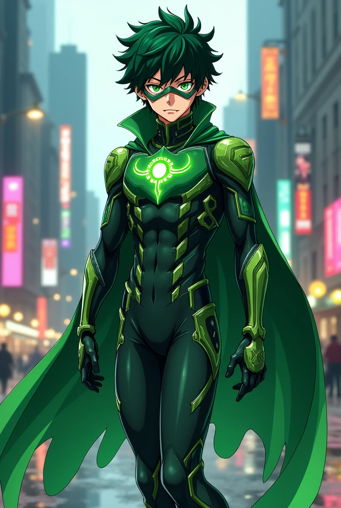 Can you create me a superhero costume for Izuku Midoriya, a new and unique and cool one?