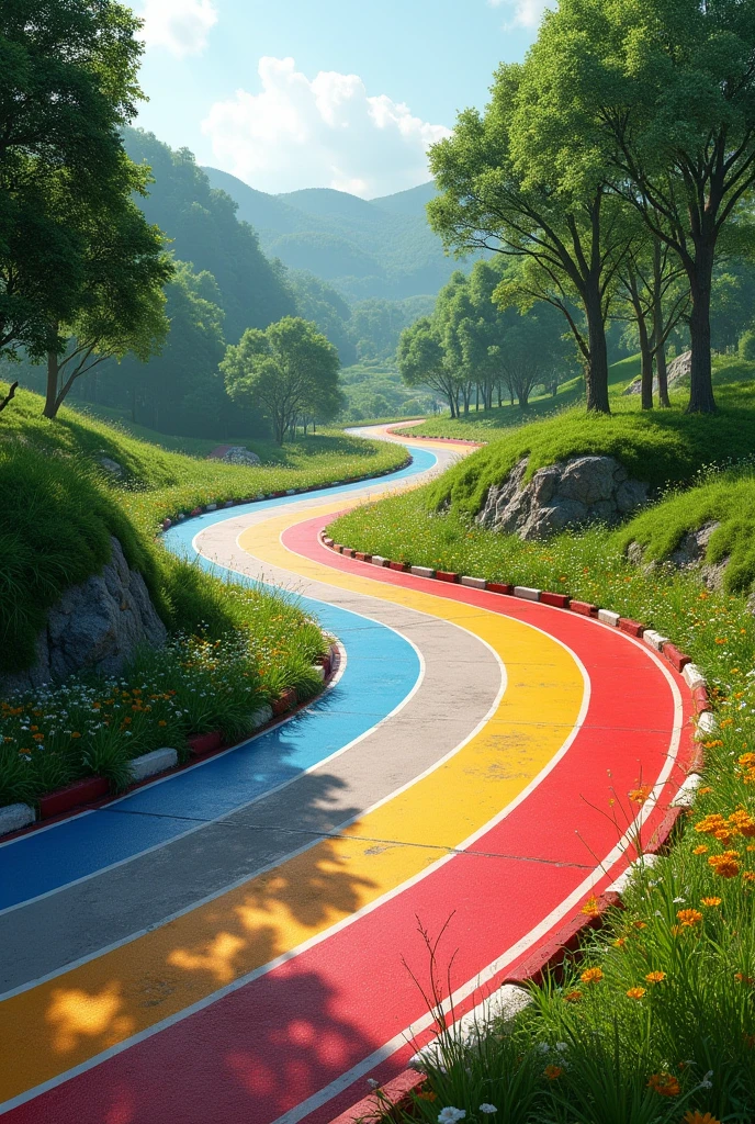 Colourful race track, no persons