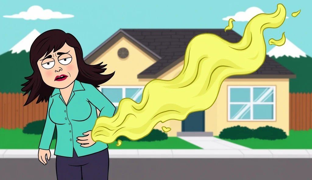 Sheila Broflovski from South Park, passing gas, farting, flatulating, visible stink