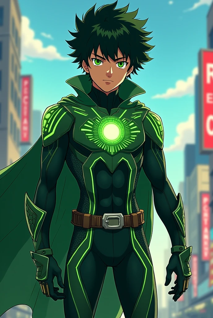 Can you create me a superhero costume for Izuku Midoriya, a new and unique and cool one?