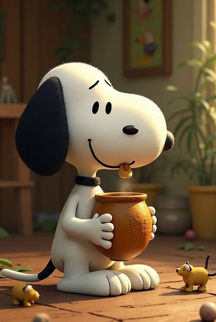 Snoopy holding a cup of lean