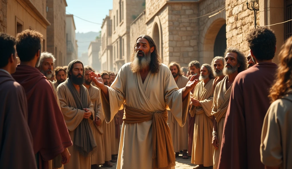A man preaching the gospel in the streets, in the time of Christ.
