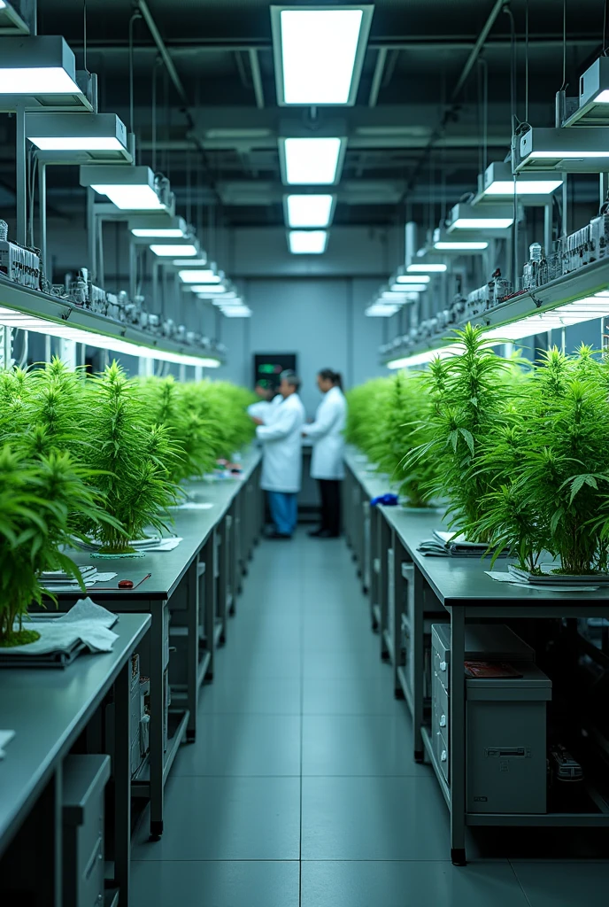 science lab with marijuana experiment plants