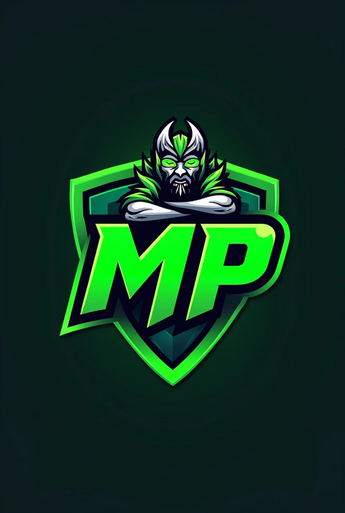 GAMING MASCOT LOGO of name "MP OFFICIAL" WITH GREEN COLOR TEXT 

