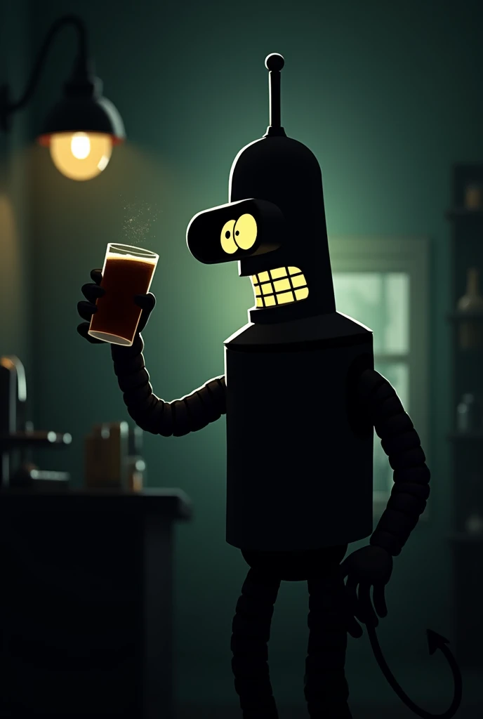 silhouette of bender drinking a beer