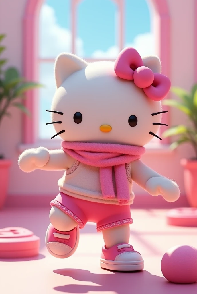 Hello Kitty with pink scarf and gym clothes