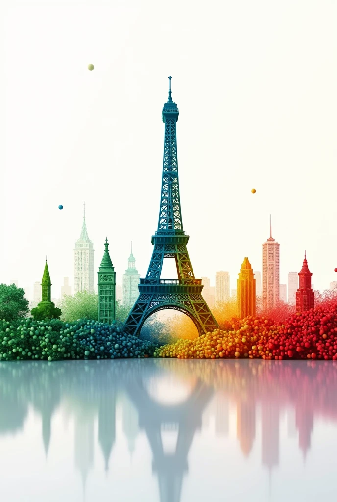 green, blue, yellow, orange and red pins form a picture of Paris, 8K, High Quality, Photorealistic, Clean Background
