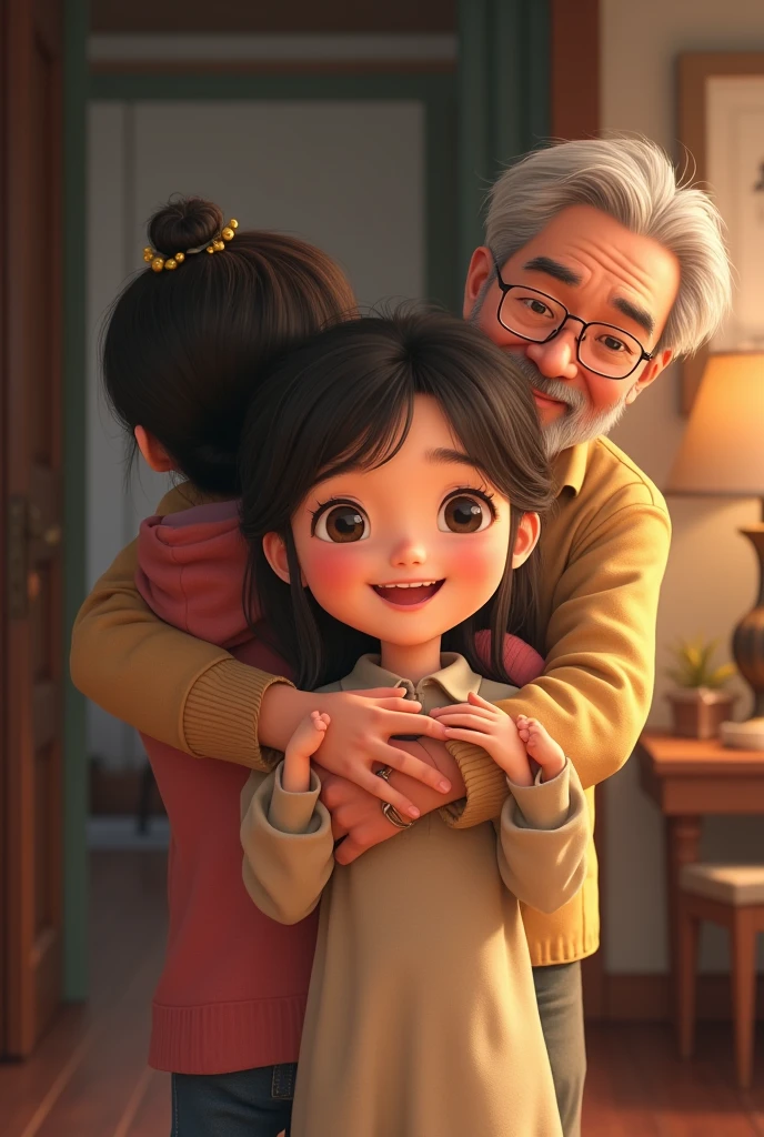 Asian girl meeting her parents 