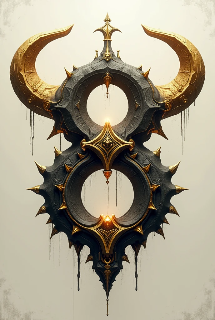 the number eight, with bull horns, golden
