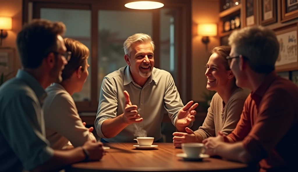 A man talking with friends.