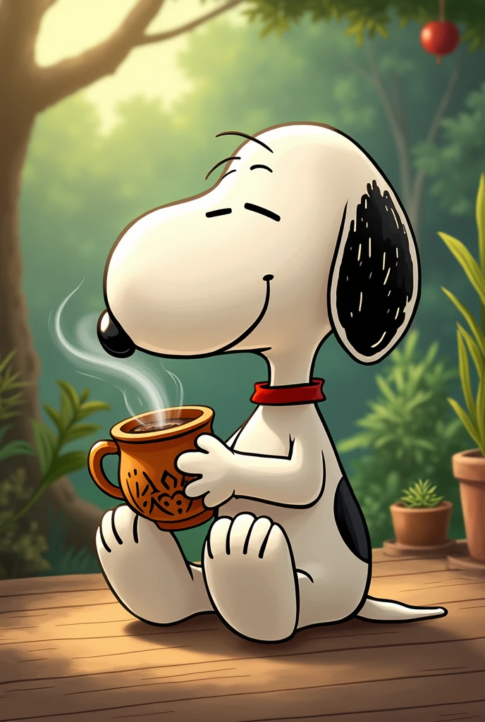 Snoopy drinking yerba mate